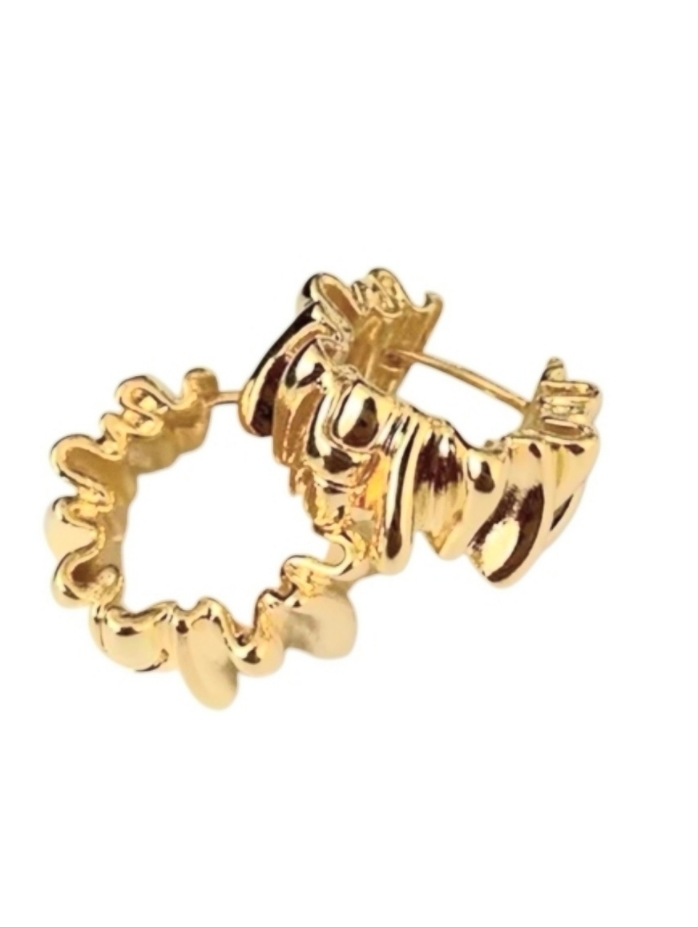 Textured Gold Hoop Earrings with Sculpted Ripple Detail